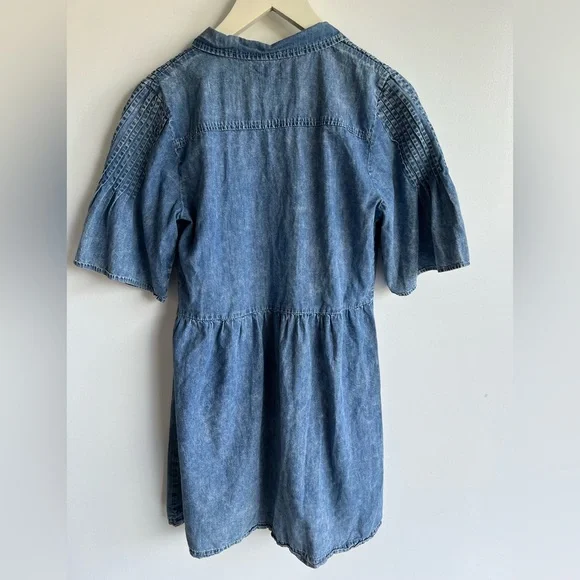 Denim Babydoll Dress Pleated Yoke Button Front Blue Size XL Cotton - Picture 11 of 13